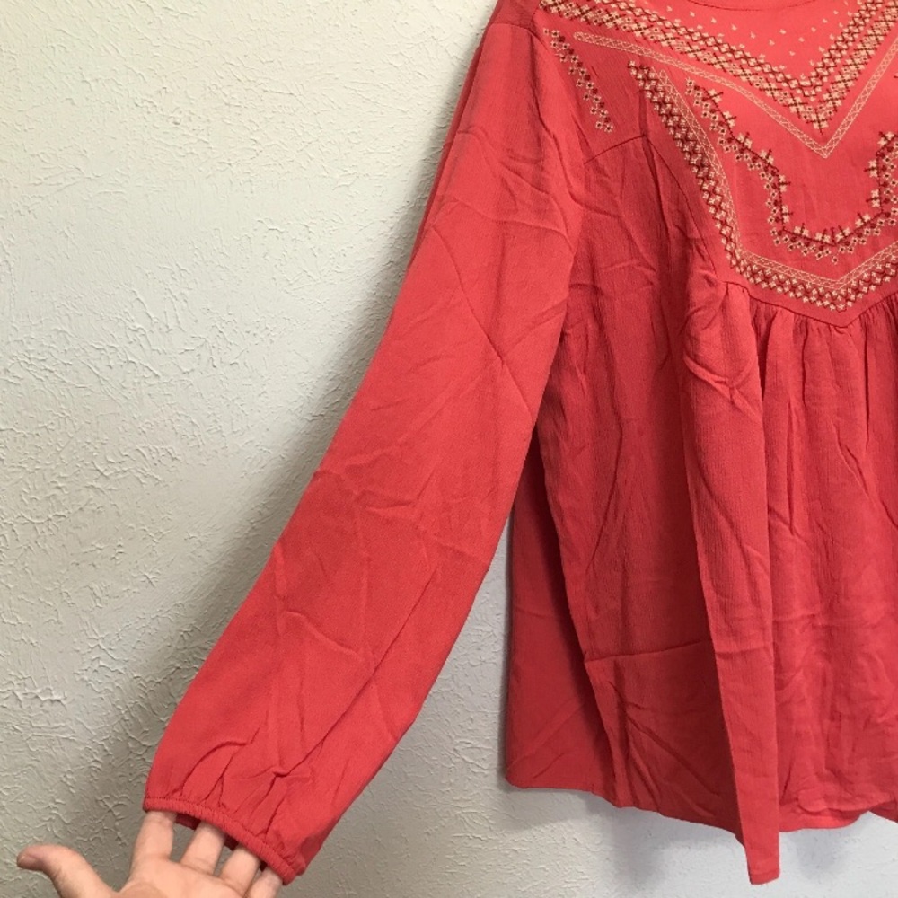 Torrid Top 1X Orange/Red Crinkle Gauze Embroidered Relaxed Long Sleeve‎ 14/16 - Picture 4 of 9